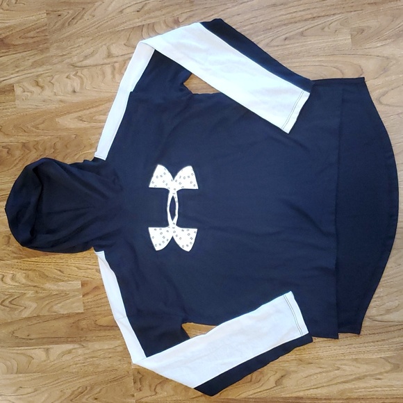 Under Armour Big Girls Favorites Jersey Hoodie Size L Loose Fit Black White - Picture 5 of 11